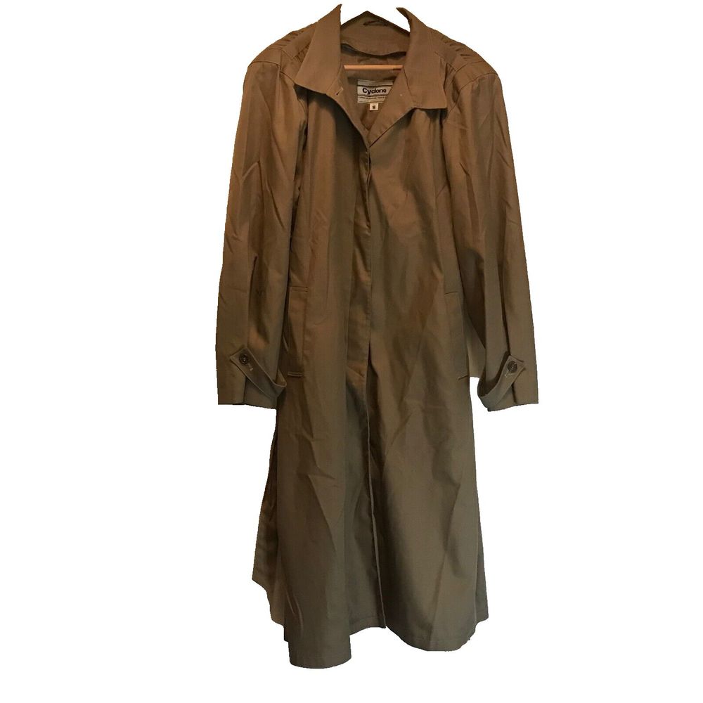 Vintage Cyclone Long Trench Coat Jacket Tan Khaki Belted Classic size 16